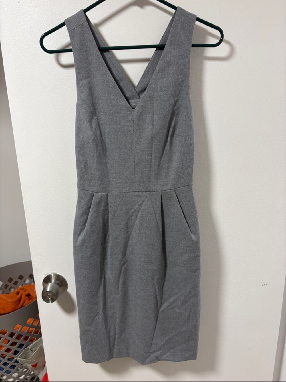 Banana Republic Gray V-Neck Midi Sheath Dress